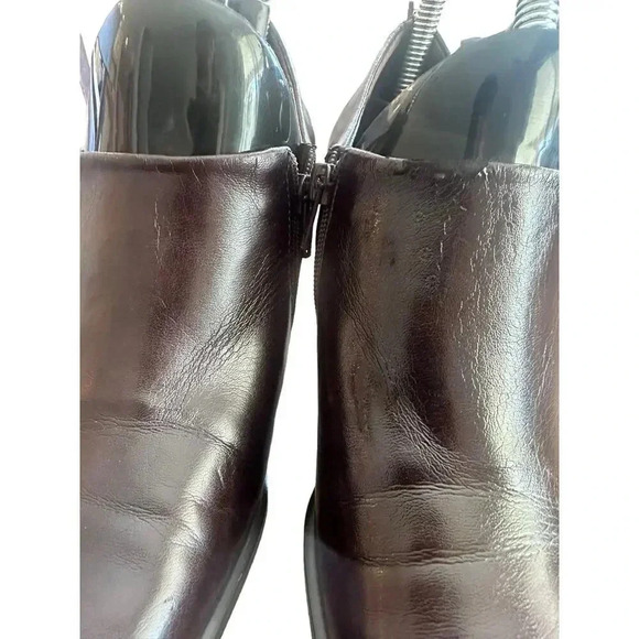 Franco Sarto Brown Leather Square Toe Side Zip Pumps Shoes Size 7.5 - Picture 6 of 8